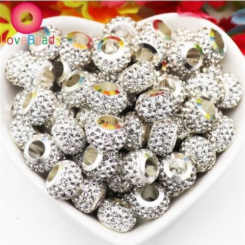 50Pcs Wholesale Large Hole Rhinestone Beads Crystal Rondelle Glass Spacer Beads Fit Pandora Charms Bracelet Necklace DIY Jewelry