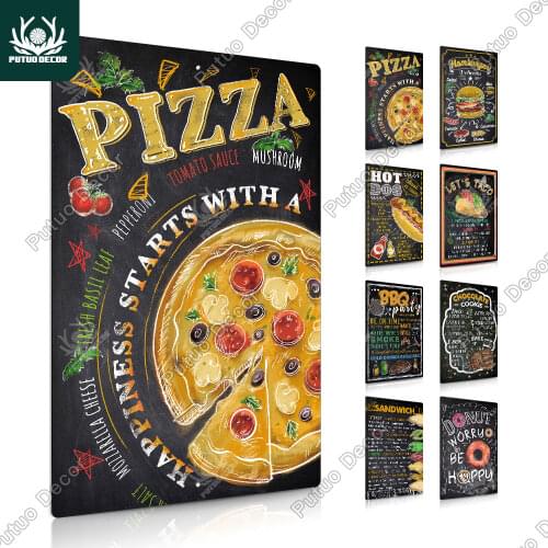 Putuo Decor Restaurant Food Pizza Sign Vintage Aluminum Plaque Metal Sign Tin Poster Wall Decor for Kitchen Home Decoration