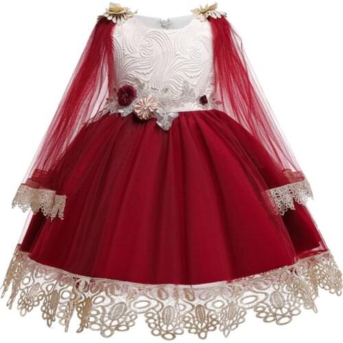 New Year Flower Kids Dresses With Lace Shawl for Girls Wedding Party Princess Dresses Baby Girls First CommunionTutu Dresses