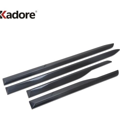 For Hyundai Santa Fe 2019 2020 Exterior ABS Chrome Carbon Fiber Door Body Protector Side Molding Cover Trims 4Pcs Car Styling