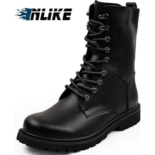 INLIKE Men Big Size Motorcycle Boots Genuine Leather Cool Rivet Combat Army Men Boots Punk Goth Biker Men Leather Shoes