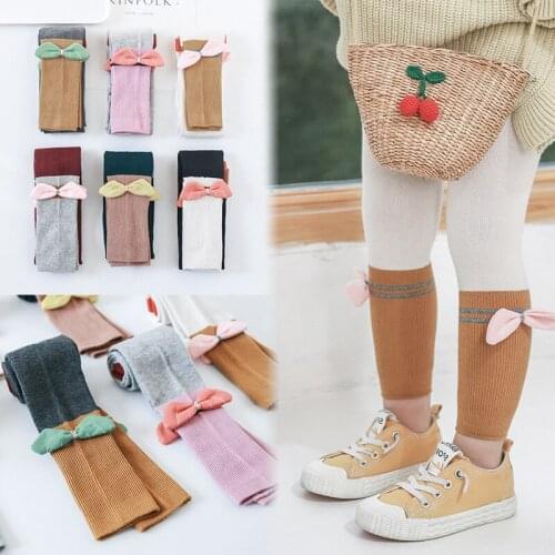 Spring Autumn Knitted Children Pantyhose Cotton Double Needle Tights for Girls Cute Bowknot Baby Girl Toddler Winter Stockings