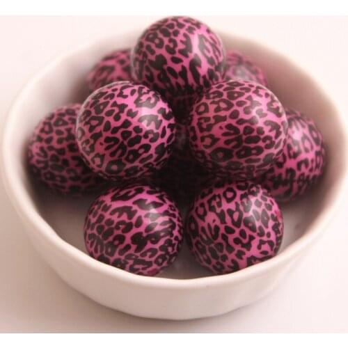 Kwoi Vita 20mm 100pcs Pink Color acrylic solid Print leopard Animal beads for Chunky Necklace Jewelry