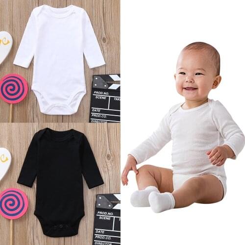 Cute Toddler Infant Baby Boys girls Solid Romper Newborn Long Sleeves Jumpsuit Black white Clothes baby bodysuit newborn clothes