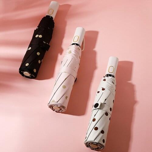 MLGB Retro Dots Umbrella Fold Women UV 3-Folding Umbrella Parasol Rain Sun Rainproof Umbrellas