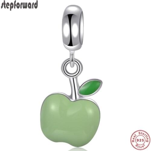 Fashion Green Apple Charm For Jewelry Making Design 925 Sterling Silver Apple Hanging Charms For W Bracelet And Necklace