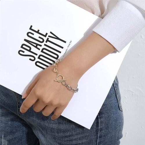 Zuowen Trendy Cuban Bicolor Bracelet&Aklets For Women Making Women Geometric Chunky Link Chain Bracelet Bangle Gift Jewelry New