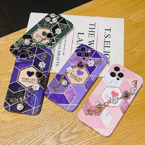 MrenewedM 12 Pro Max Splic Marble Bracelet Phone Case For iPhone 11 XR XS MAX 7 8 Plus SE2 Camera Protection Soft IMD Back Cover