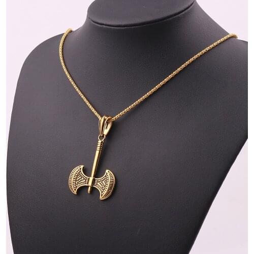 Necklace for Men Nordic Mythology Viking Ax Pendant Necklace Steel Ax Hatchet Double Edged Axe Pendants Necklace jew
