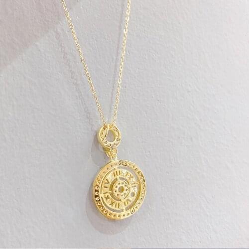 BOTU 2021 New Micro Inlaid Zircon Round Roman Numerals Necklace Female Roman Digital Fashion Pendant Jewelry for Women