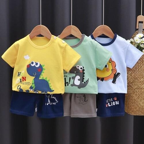New Baby Childrens Summer Suit Clothes Short Sleeve Cartoon Shorts Clothing Boys 2021 Girls' Baby Summer Casual Set Teenager