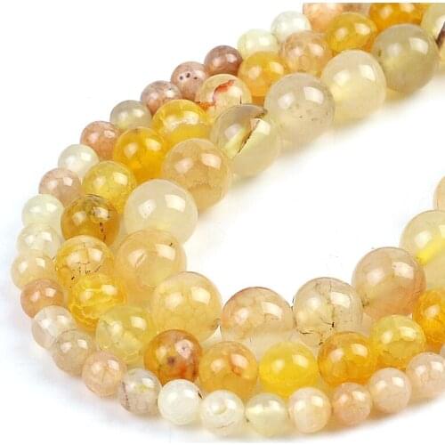 Wholesale Natural Light Yellow Fire Dragon Veins Agates Beads Round Loose Stone Beads for Making Jewelry DIY Bracelet 6/8/10mm