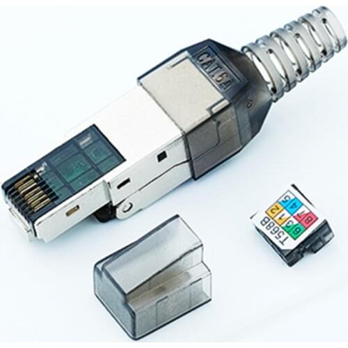 Cat6a Ethernet RJ45 Adapter Shield Crystal Head Modem CAT6A Plug Reusable Type Crystal Head Ethernet Connector 10 Gigabi