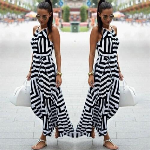 Bigsweety New Fashion Women Sexy Boho Striped Dress Summer Maxi Long Dress Sleeveless Beach Strap Sundress Vestidos For Female