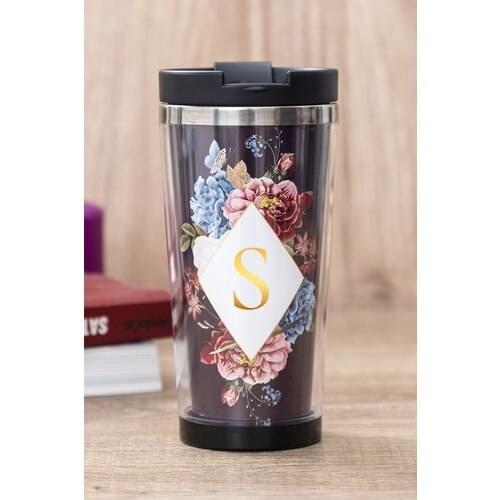 Gift Shop S Letter Flower Pattern Thermos Cup