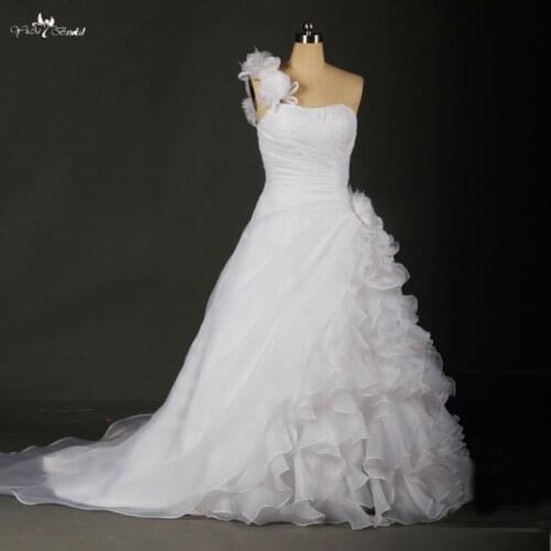 RSW46 Factory Outlet Lastest Beautiful Handmade Organza Flowers Ruffle Skirt Real Excellent Custom A-line Wedding Dress