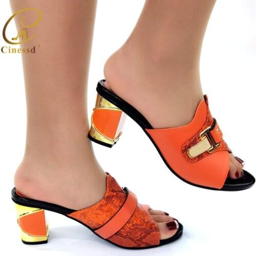 Orange Color Wedding Shoes for Women Simple Party Prom Summer Sandals Italian Low Heels Autumn Slipper for Wedding Elegant Shoes