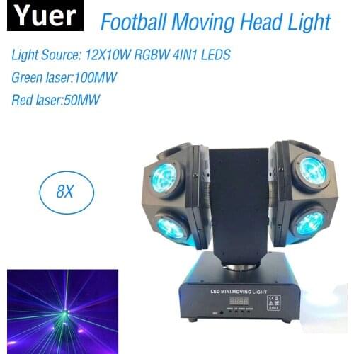 Lase Beam 2IN1 LED Strobe Light 12X10W RGBW Moving Head Beam Light Football DMX Party Laser Light DJ Bar Stage Lighting Effect