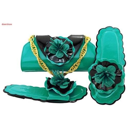 Doershow Shoe and Bag Set New 2018 Women Shoes and Bag Set In Italy teal Color Italian Shoes with Matching Bags Set !SVP1-6