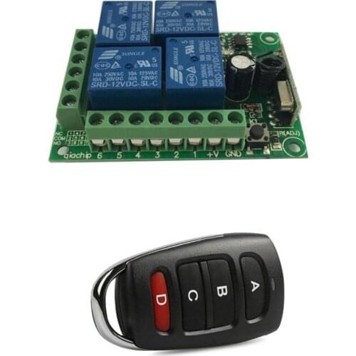 433MHz Universal Wireless Remote Control DC 12V 4CH Relay Receiver Module RF Switch 4 Button Remote Control Gate Garage opener