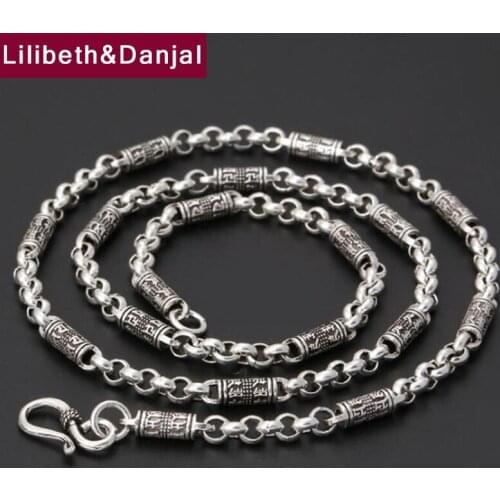Vintage Buddha Mantra Pearl chain Name Necklace Pendant 100% Real 925 Sterling silver 925 Jewelry Men Women Necklace 2019 N010