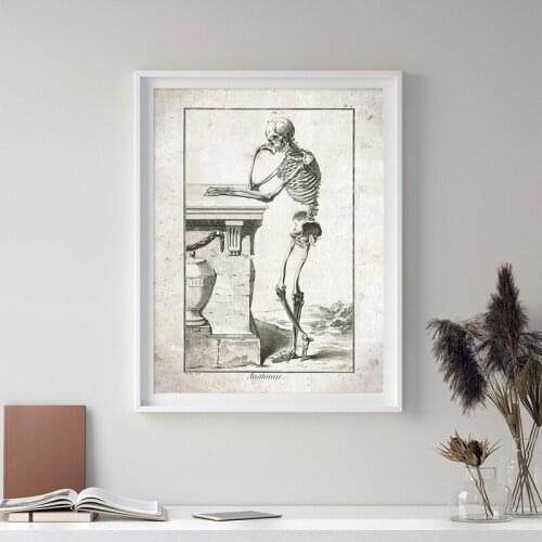 Vintage Medical Anatomy Poster Thinking Skeleton Abstract Canvas Painting Print Doctor Office Wall Art Decor Medical School Gift