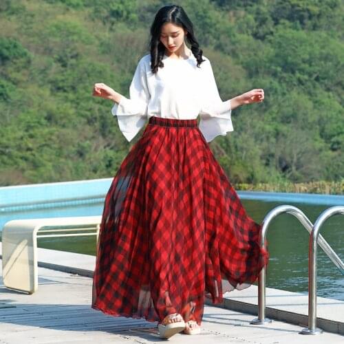 Vintage Plaid Long Skirt A-line boho Beach Party maxi skirt women Wholesale Plus Size Full Circle Skirts Plus Sizes