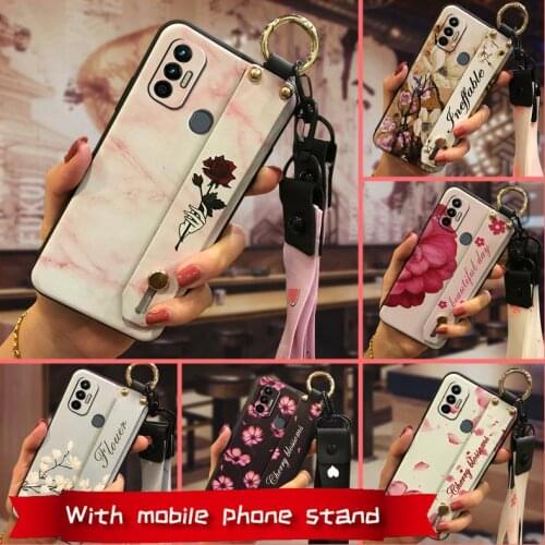 Back Cover Silicone Phone Case For Tecno Spark 7 Flower Durable Anti-dust Kickstand For Girls