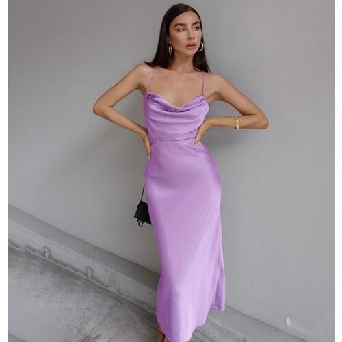 Sukienka summer women satin long dress sexy spaghetti strap backless bandage vintage party dress elegant ankle length vestidos