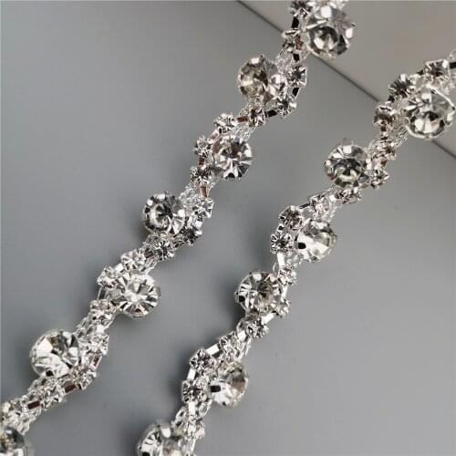 1 yard Rhinestone Crystal Chain Bling Diamante Lace Diamond Trim Ribbon Necklace Applique Gem Sparkle Wedding Dress 0.47" Width
