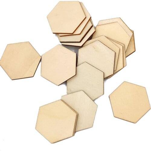 100pcs 60mm Unfinished Wooden Hexagon Shaped Cutout for DIY Arts Crafts,Handmade Wedding Ornaments,Centerpiece,Board Game Pieces