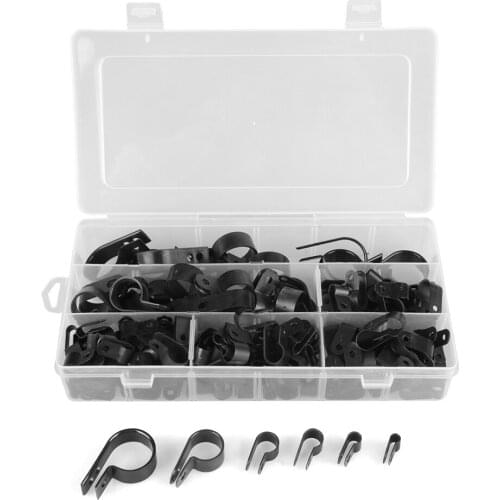 200Pcs Black Nylon Plastic P Clips Clamp Assortment With A Plastic Box Kit For Wire Cable Pipe