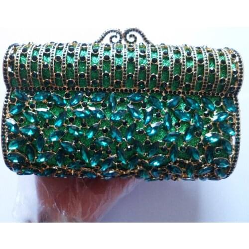 2021 High-End Big Green Rhinestone Women Clutch Bags Small Evening Bag New Fashion Ladies Crystal Diamond Prom Party Handbags