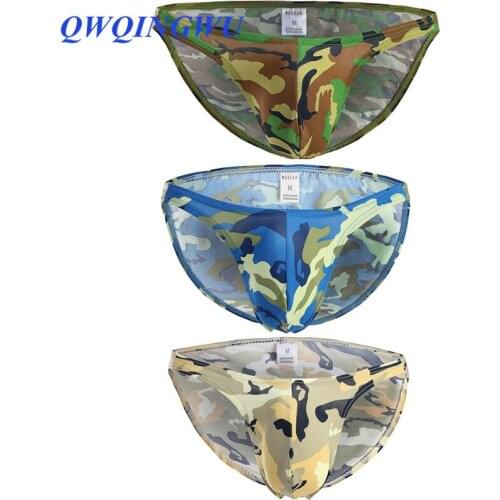 3PCS Sexy Underwear Men Low Waist Briefs Camouflage Shorts Cueca Panties Gay Man T-Back Pouch Seamless Underpants hombre Briefs