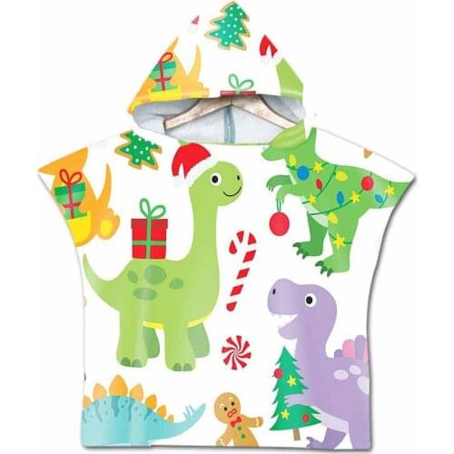 3D Digital Printing Cartoon Dinosaur Hooded Towel Microfiber Jurassic Wearable Beach Towel Travel Bath Sport Towel Coat For Kids