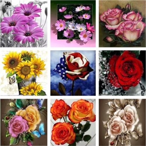 Rose Flower Diamond Painting 5D DIY Sunflower Full Round Drill Diamond Embroidery Cross Stitch Mosaic Home Decor Wall Art Crafts