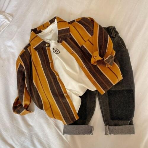 Childrens Shirt 2021 Spring New Baby Boys and Girls Contrast Striped Shirt Baby Korean Casual Top Kids Boys Turn Down Tee Shirt