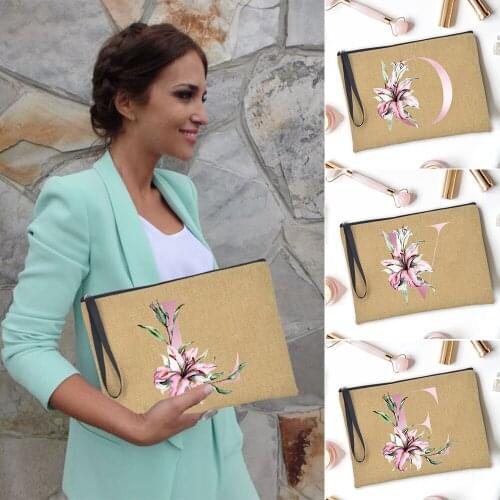 Travel Portable Women Makeup Bag 26 English Alphabet A B C Printing Cosmetic Bag Toiletries Organizer Storage Zipper Wash Pouch