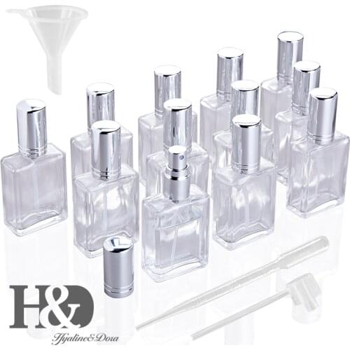 H&D 12pcs Empty Refillable Glass Atomizer Spray Bottles with Funnels Pipettes Dispenser for Perfume,Fragrance,Essential Oil Tool