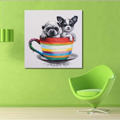 JQHYART Animal Cups And Dogs Oil Painting Modern Wall Art Picture Canvas Paints Home Decor HD Print Painting Wall Art Picture