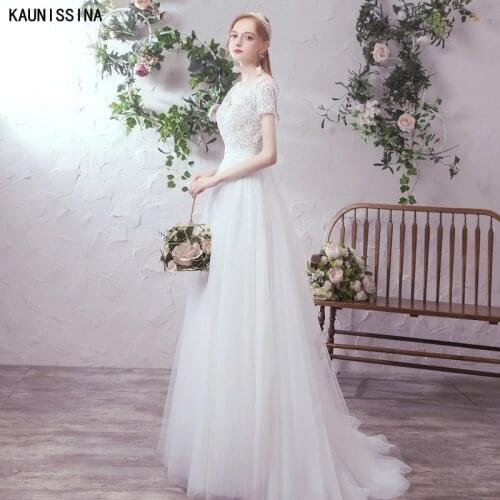 KAUNISSINA Boho Wedding Dresses Appliques Tulle Bride Dress V-neck A-Line Train Beach Wedding Party Gowns vestidos de novia