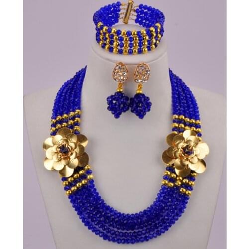 Royal Blue Nigerian Wedding African Beads Jewelry Set Crystal Bridal Jewelry Sets