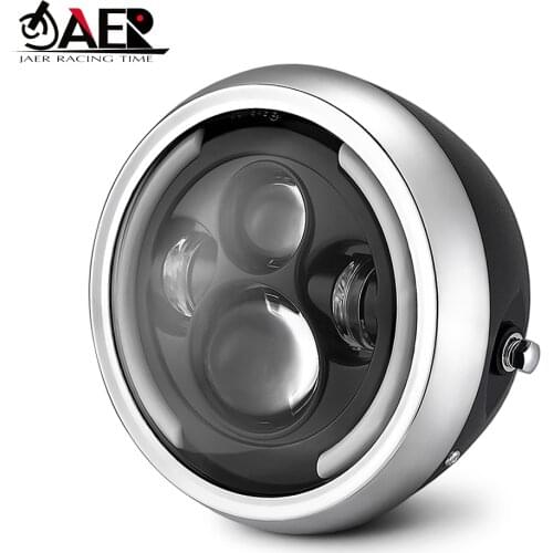 Round 7.5" LED Motorcycle Headlight Hi&Lo HeadLamp Bulb DRL with Angel Ring for Harley Sportster Cafe Racer Bobber