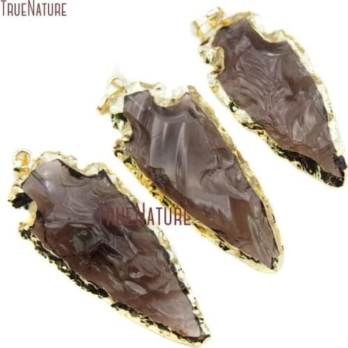 Smoky Quartzs Arrowhead Pendant with Electroplated 24k Gold Coffee Brown Crystal Arrow Pendant Charms PM15917