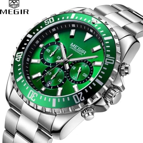Top Brand MEGIR Men Quartz Watch Silver Steel Business Clock Chronograph Waterproof Mens Sports Watches Luxury Mens Wrist Watch
