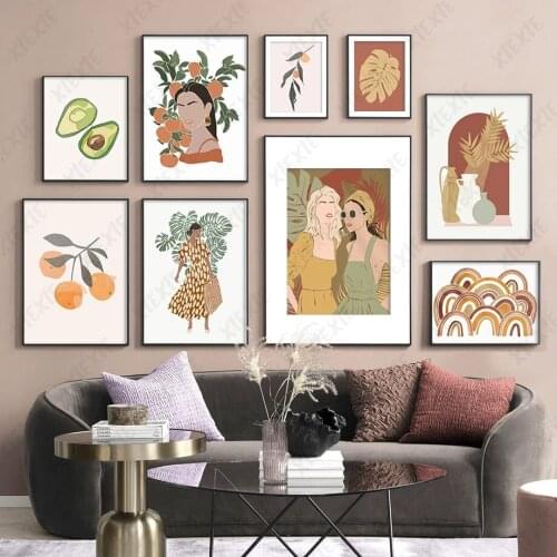 Fashion Girl Poster Wallpaper Portrait Avocado Plant Canvas Painting Nordic Art Decoration Home Bedroom Craft Picture Print