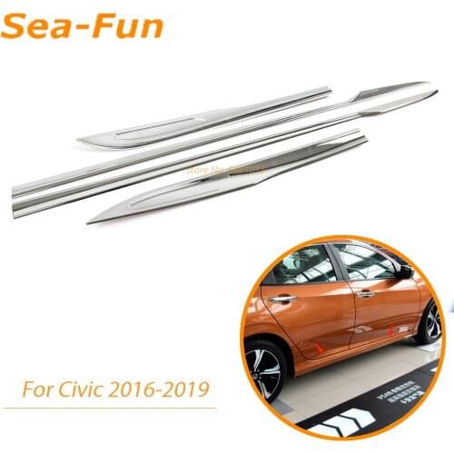 For Honda Civic 2016 2017 2018 2019 Door Side Line Garnish Trim Cover Protector Accent Lining Strip Chrome Molding Accessories