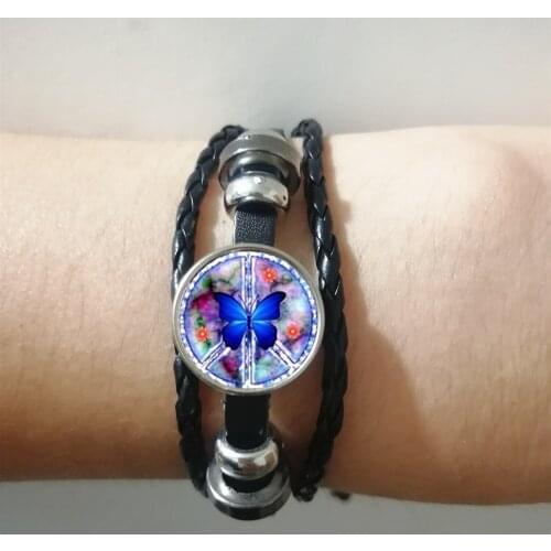 2019 New Fashion Popular Peace Logo Butterfly Rope Leather Braided Bracelet Lucky Bracelet