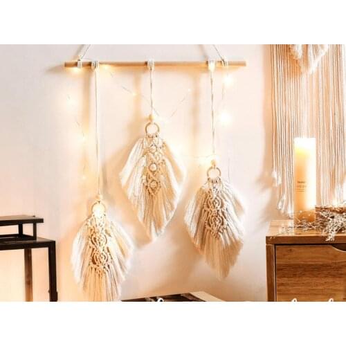 Woven Dream Catcher Wall Hanging Tassel Macrame Tapestry Handmade Boho Chic Party Background Home Decoration beige