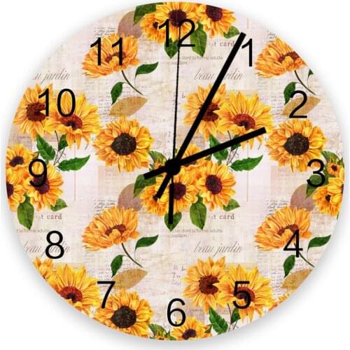 Sunflowers Vintage Newspaper 30cm Wooden Wall Clock Modern Design For Home Living Room Office Kitchen Wall Decor Hanging